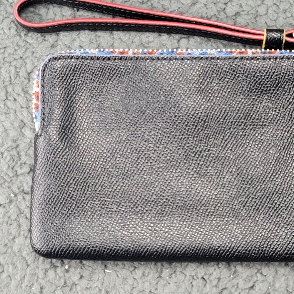 Coach Wristlet Black Pebbled Leather Floral Trim Zip Around Wallet Clutch 22790 - Picture 6 of 12
